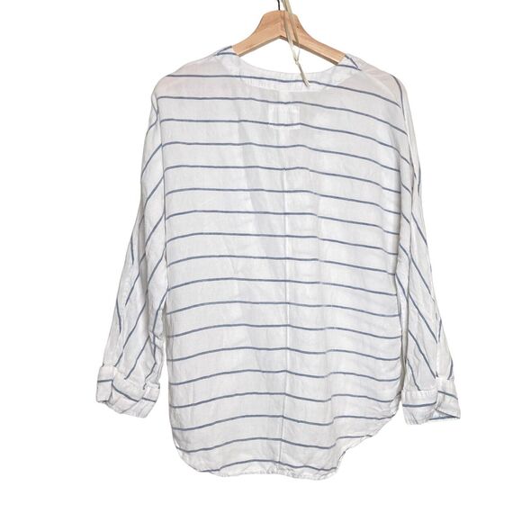 Rails Lily Positano Stripe Tunic Top XS Linen Rayon White Blue Oversized Tie - Picture 2 of 12